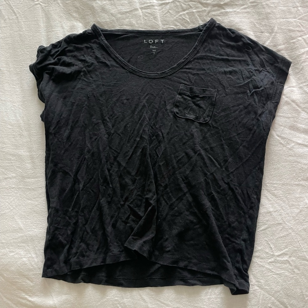 LOFT Black Linen T Shirt